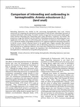 Comparison of Inbreeding and Outbreeding in Hermaphroditic Arianta Arbustorum (L.) (Land Snail)