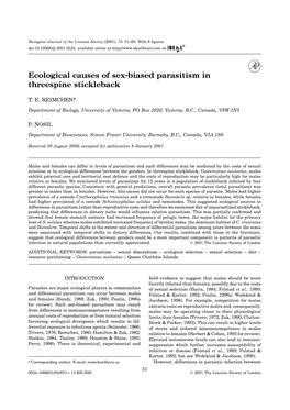 Ecological Causes of Sex-Biased Parasitism in Threespine Stickleback