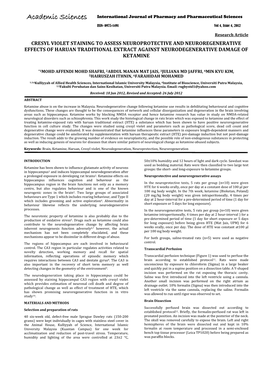 Cresyl Violet Staining to Assess Neuroprotective and Neuroregenerative Effects of Haruan Traditional Extract Against Neurodegenerative Damage of Ketamine