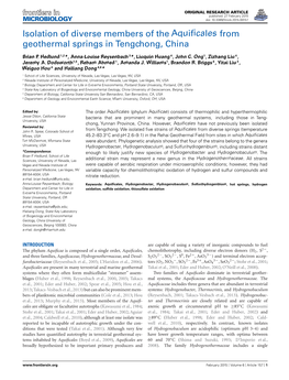 Isolation of Diverse Members of the Aquificales from Geothermal Springs in Tengchong, China