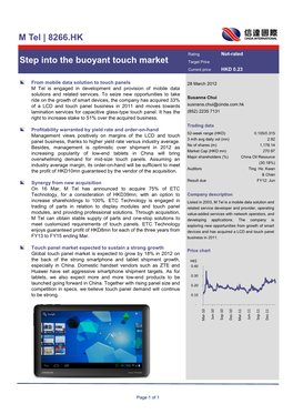 From Mobile Data Solution to Touch Panels 28 March 2012