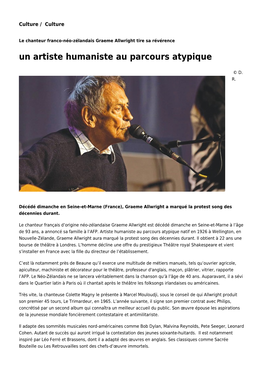 Un Artiste Humaniste Au Parcours Atypique