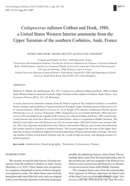Coilopoceras Inflatum Cobban and Hook, 1980, a United States Western Interior Ammonite from the Upper Turonian of the Southern Corbières, Aude, France