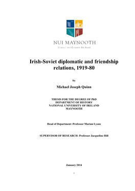 Irish-Soviet Diplomatic and Friendship Relations, 1919-80