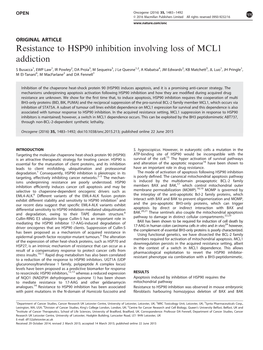 Resistance to HSP90 Inhibition Involving Loss of MCL1 Addiction