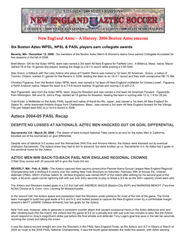 New England Aztec – a History: 2006 Boston Aztec Seasons Aztecs 2004-05 PASL Recap