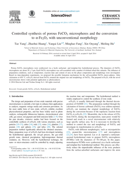 Controlled Synthesis of Porous Feco3 Microspheres and the Conversion