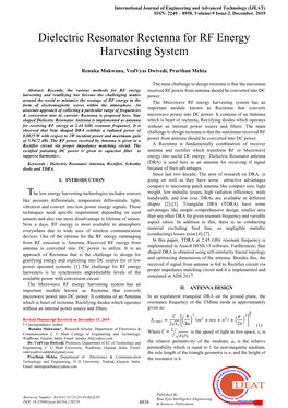 Dielectric Resonator Rectenna for RF Energy Harvesting System