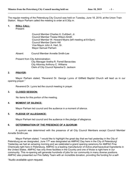 The Regular Meeting of the Petersburg City Council Was Held on Tuesday, September 16, 2008 at the Union Train Station