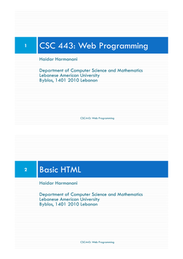 CSC 443: Web Programming Basic HTML
