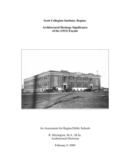 Scott Collegiate Institute, Regina: Architectural Heritage Significance