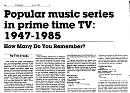 Popular Music Series in Prime Time TV, 1947-1985