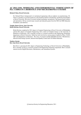 Modeling and Experimental Verification of Plc Codes in a Robotics and Mechatronics Course