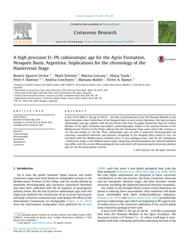 A High Precision U-Pb Radioisotopic Age for the Agrio Formation, Neuquￃﾩn Basin, Argentina: Implications for the Chronology