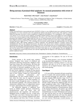 Ewing Sarcoma of Proximal Tibial Epiphysis: an Unusual Presentation with Review of Literature