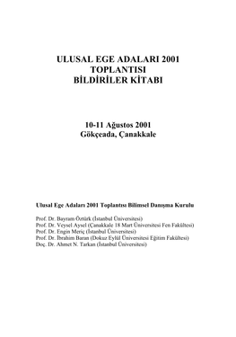 Ulusal Ege Adalari 2001 Toplantisi Bildiriler Kitabi