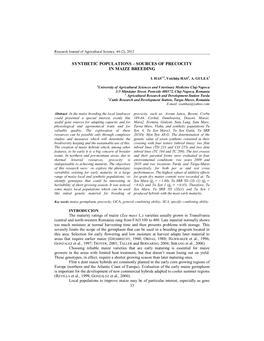 Synthetic Populations – Sources of Precocity in Maize Breeding