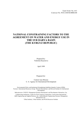 National Constraining Factors to the Agreement on Water and Energy Use in the Syr Darya Basin (The Kyrgyz Republic)