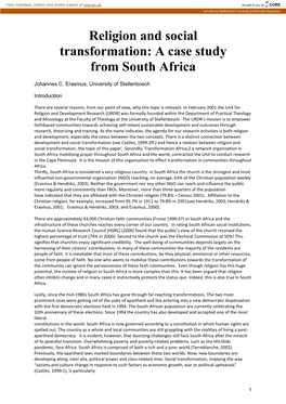 Religion and Social Transformation: a Case Study from South Africa