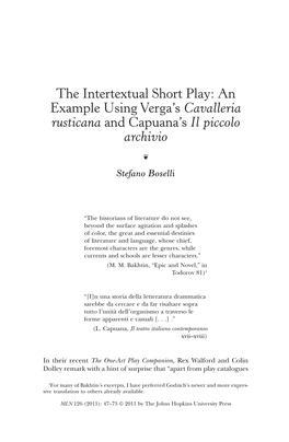 The Intertextual Short Play: an Example Using Verga's Cavalleria