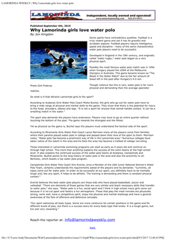 Why Lamorinda Girls Love Water Polo