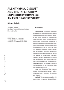 Alexithymia, Disgust and the Inferiority/ Superiority Complex