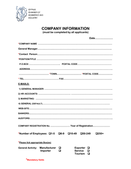 COMPANY INFORMATION (Must Be Completed by All Applicants)