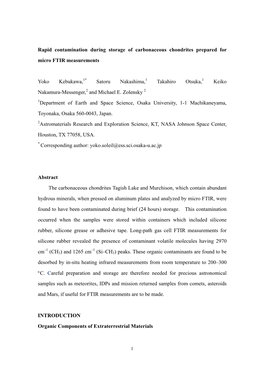 Rapid Contamination During Storage of Carbonaceous Chondrites Prepared for Micro FTIR Measurements