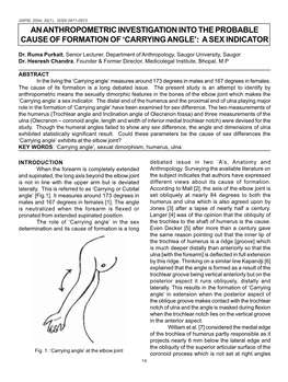 An Anthropometric Investigation Into the Probable Cause of Formation of 'Carrying Angle': a Sex Indicator