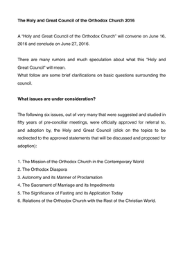 Clarifications Great Synod