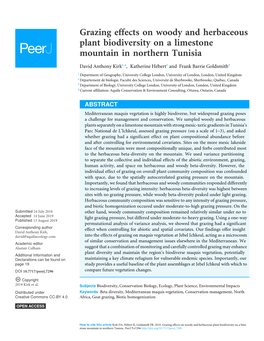 Grazing Effects on Woody and Herbaceous Plant Biodiversity on a Limestone Mountain in Northern Tunisia