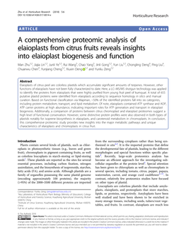 A Comprehensive Proteomic Analysis of Elaioplasts from Citrus Fruits