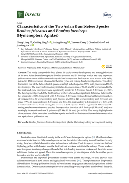 Characteristics of the Two Asian Bumblebee Species Bombus Friseanus and Bombus Breviceps (Hymenoptera: Apidae)