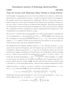 Lecture 12: Dispersion, Phase Velocity, & Group Velocity