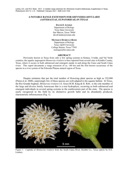 A Notable Range Extension for Shinnersia Rivularis (Asteraceae, Eupatorieae) in Texas