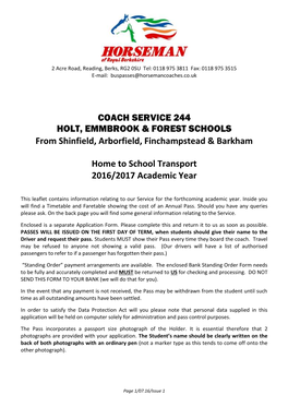 Coach Service 244 Holt, Emmbrook & Forest Schools