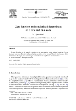 Zeta Function and Regularized Determinant on a Disc and on a Cone