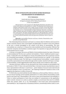 Music in Phantastes and Lilith by George Macdonald: the Phenomenon of Intermediality © A