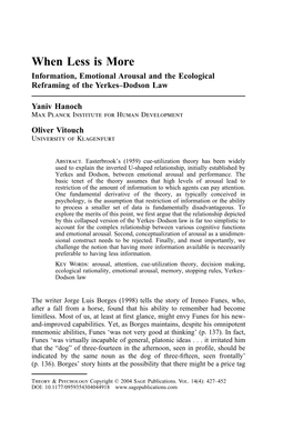 When Less Is More Information, Emotional Arousal and the Ecological Reframing of the Yerkesðdodson Law