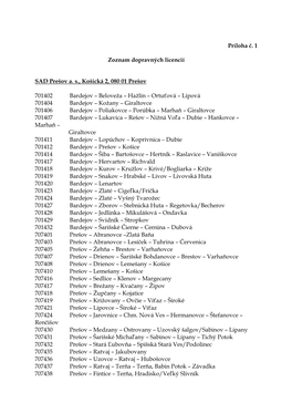 Príloha Č. 1 Zoznam Dopravných Licencií SAD Prešov A. S., Košická 2