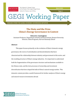 The State and the Firm: China's Energy Governance in Context