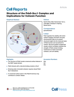 Structure of the Pds5-Scc1 Complex and Implications for Cohesin Function