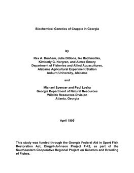 Biochemical Genetics of Crappie in Georgia