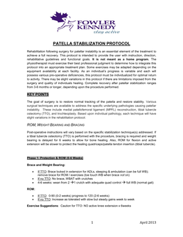 Patella Stabilization Protocol