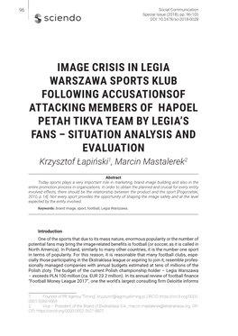 Image Crisis in Legia Warszawa Sports Klub