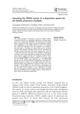 Assessing the PRISM Reactor As a Disposition Option for the British Plutonium Stockpile