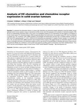 Analysis of CC Chemokine and Chemokine Receptor Expression in Solid Ovarian Tumours