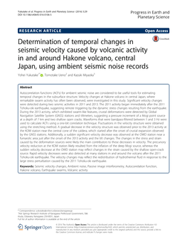 Determination of Temporal Changes in Seismic Velocity Caused by Volcanic
