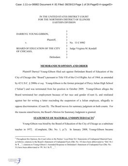 IN the UNITED STATES DISTRICT COURT for the NORTHERN DISTRICT of ILLINOIS EASTERN DIVISION DARREYL YOUNG-GIBSON, Plaintiff, V. B