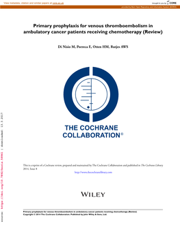 Primary Prophylaxis for Venous Thromboembolism in Ambulatory Cancer Patients Receiving Chemotherapy (Review)